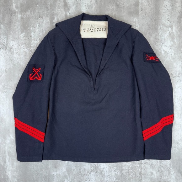 Vintage French Navy Marine Nationale Sailor Smock Shirt Mens Small Flip Bib 70s